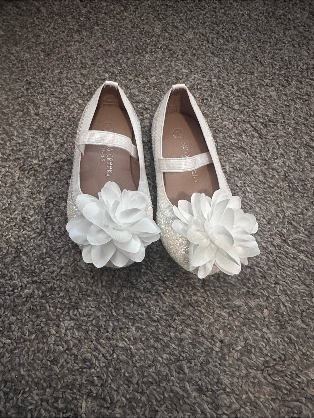 Falls Creek White Glitter Flower Mary Jane Flats for Kids